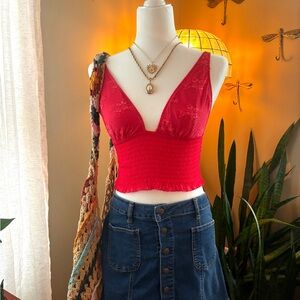 Red Lace V-Neck Crop Top